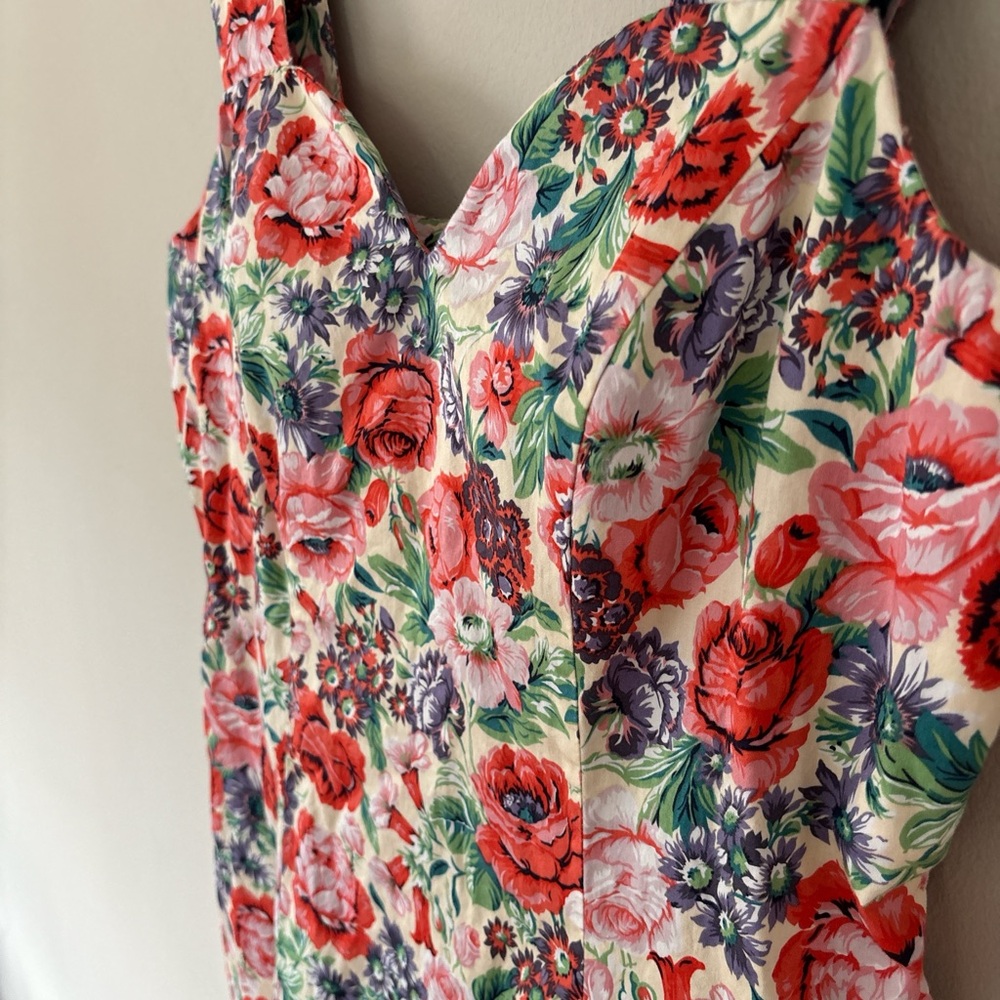 J. Peterman Retro Pink Floral 100% Cotton Midi Dress Sz 12 - Picture 4 of 12